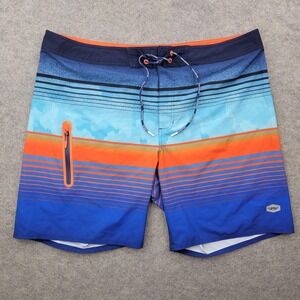 Rokka Rolla Board Shorts Mens XL Blue Orange Stripe Swim Trunks Stretch Surf